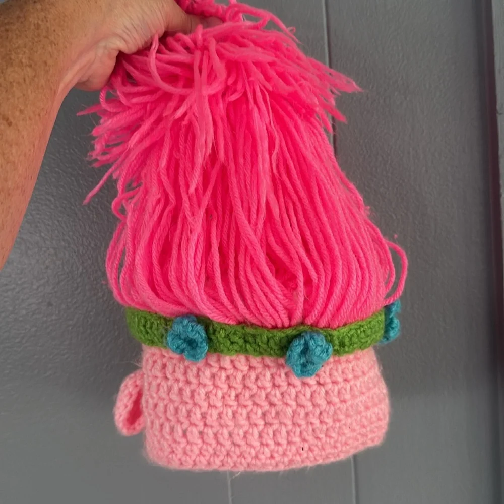 Handknit Trolls Hat Costume Pink Blue‎ Green Halloween Princess Poppy Queen